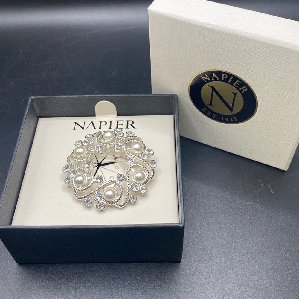 Napier Faux Pearl & Rhinestone Brooch